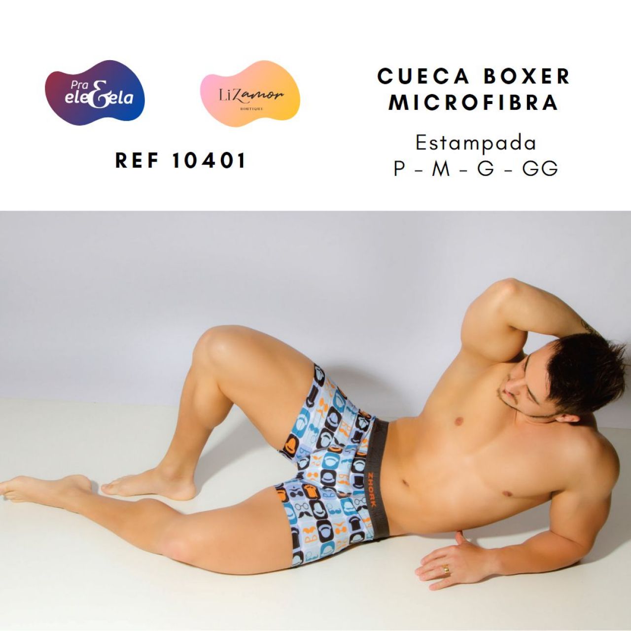 Cueca Boxer Estampada. Modelo fabricado na microfibra estampada com elástico slip