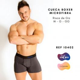 Cueca Boxer Estampada. Modelo fabricado na microfibra estampa em riscas de giz