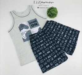 Pijama masculino infantil confeccionado em algodão Modelo de Short e regata. Modelos incríveis