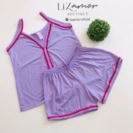 Baby doll de meia malha com alças finas e delicadas estilo americano. Short curto.
