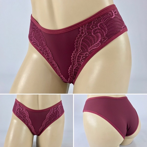 Calça alta de microfibra com frente em detalhe de renda